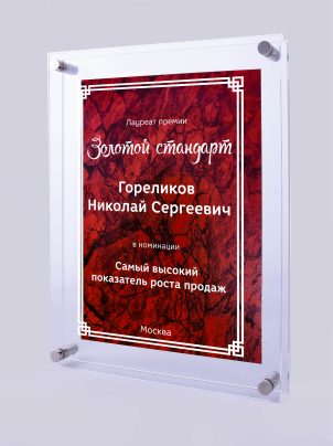 Приз из акрила 44-300 в 3D  с гравировкой