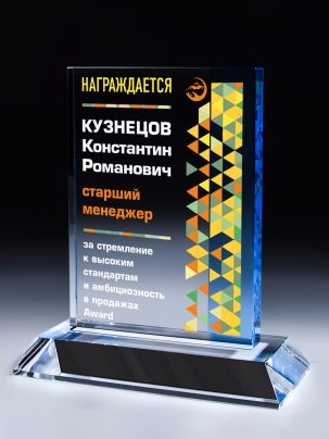 Стеклянная награда C8-170 с цветным нанесением