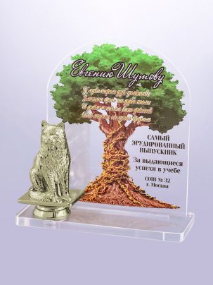 Приз из акрила 241 Кот ученый с цветной печатью (шип/паз)